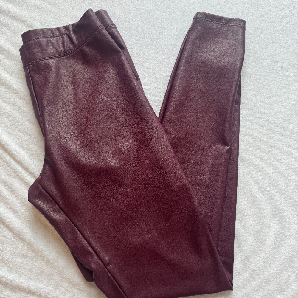Express Burgundy Faux Leather Fleece Lined Leggings